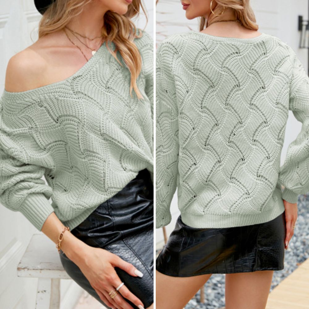 Womens V - Neck Open Knit Sweater - BlissfulBody.Boutique