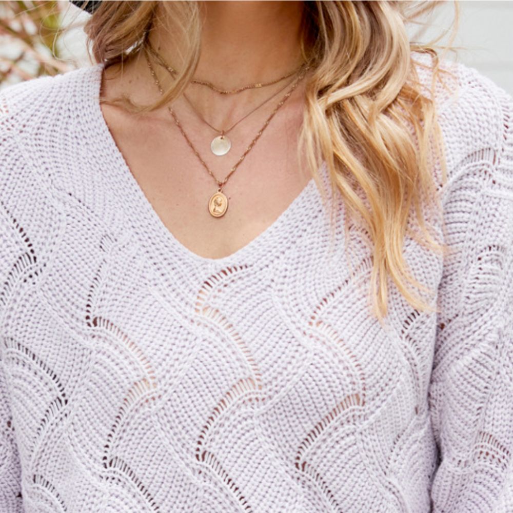 Womens V - Neck Open Knit Sweater - BlissfulBody.Boutique