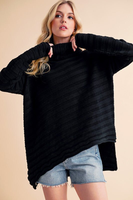 Aemi + Co Asymmetrical Side Slit Turtleneck Sweater - BlissfulBody.Boutique