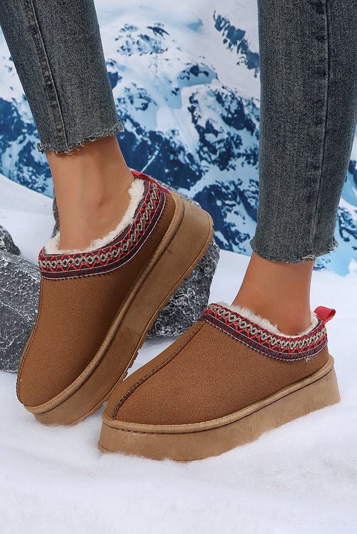 Chestnut Suede Contrast Print Plush Lined Snow Boots - BlissfulBody.Boutique