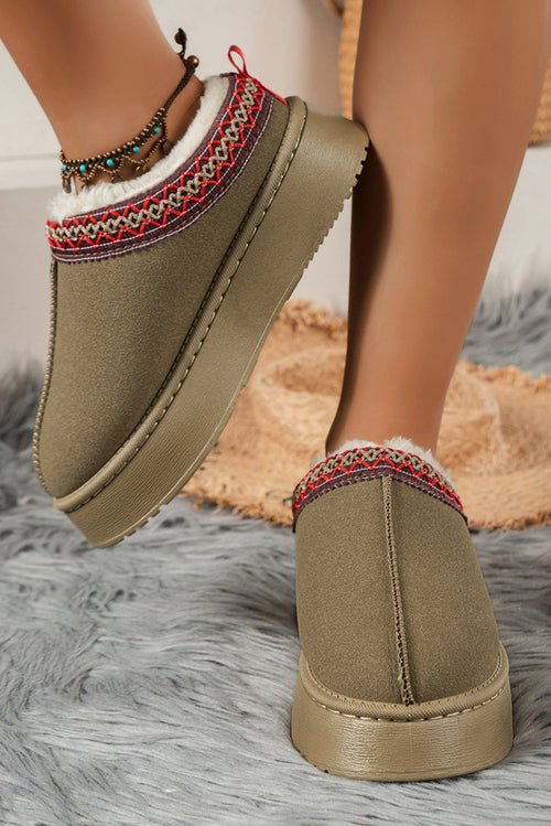 Chestnut Suede Contrast Print Plush Lined Snow Boots - BlissfulBody.Boutique