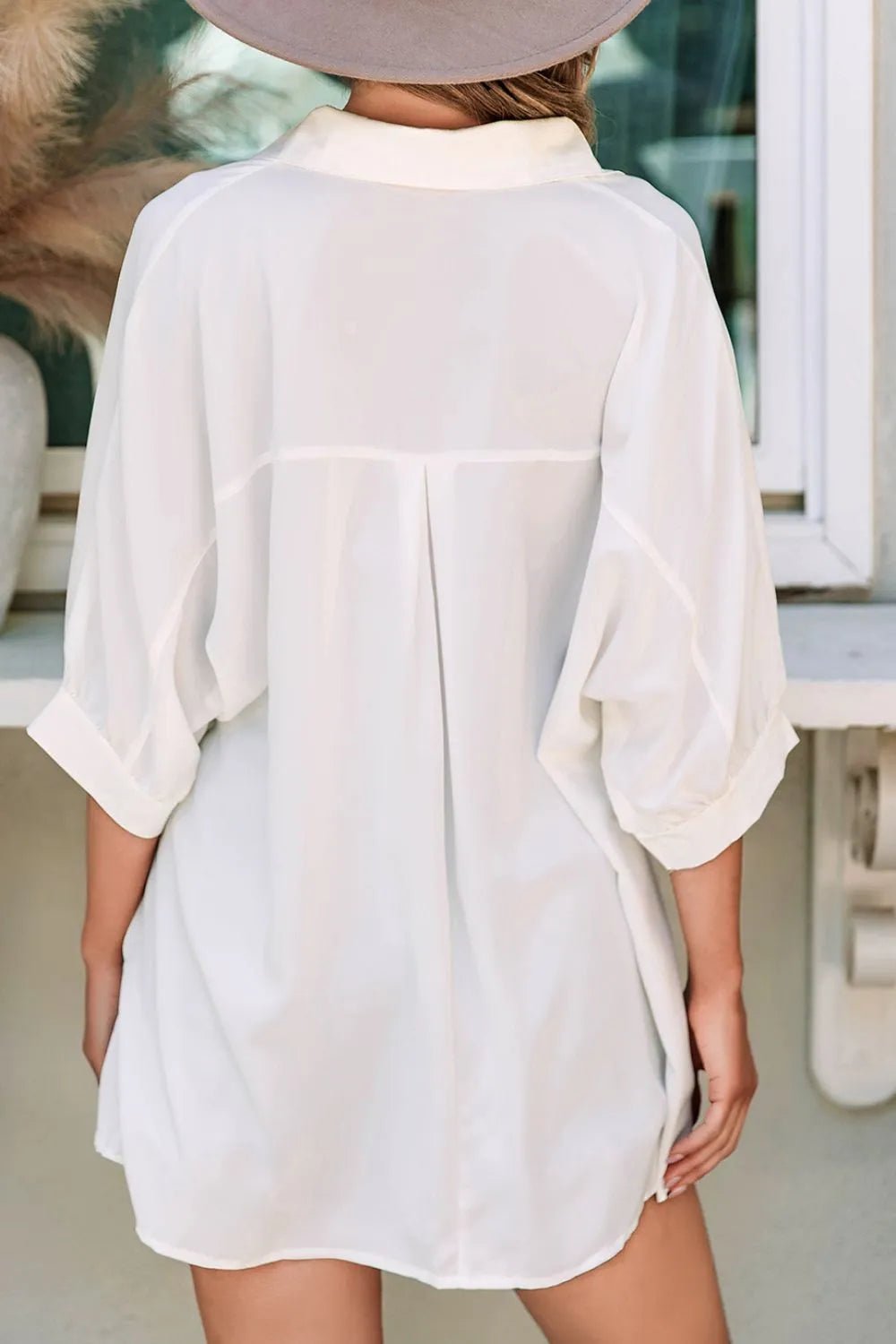Collared Neck Three - Quarter Sleeve Shirt - BlissfulBody.Boutique