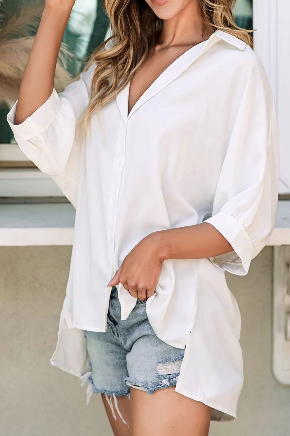 Collared Neck Three - Quarter Sleeve Shirt - BlissfulBody.Boutique