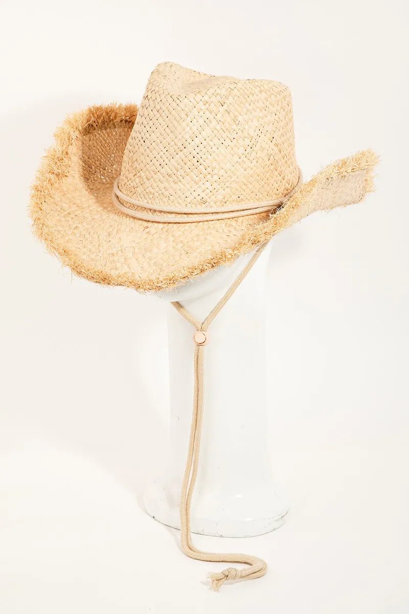 Fame Adjustable Strap Raw Hem Weave Hat - BlissfulBody.Boutique