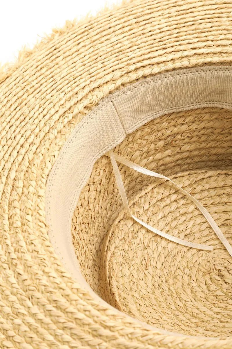 Fame Adjustable Strap Raw Hem Weave Hat - BlissfulBody.Boutique