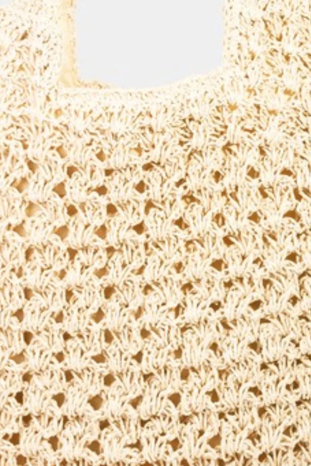 Fame Intricate Straw Knit Tote Bag - BlissfulBody.Boutique