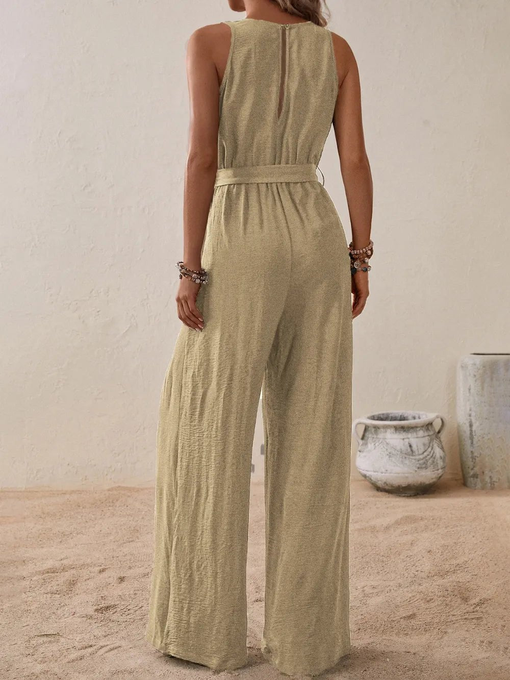 Honey Tied Surplice Sleeveless Wide Leg Jumpsuit - BlissfulBody.Boutique