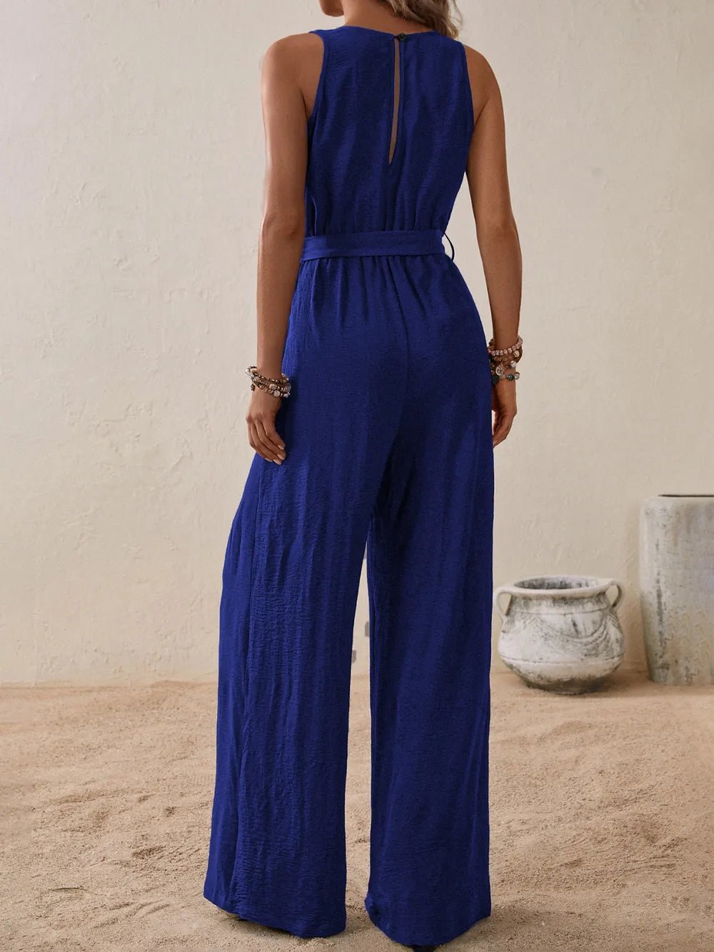 Honey Tied Surplice Sleeveless Wide Leg Jumpsuit - BlissfulBody.Boutique