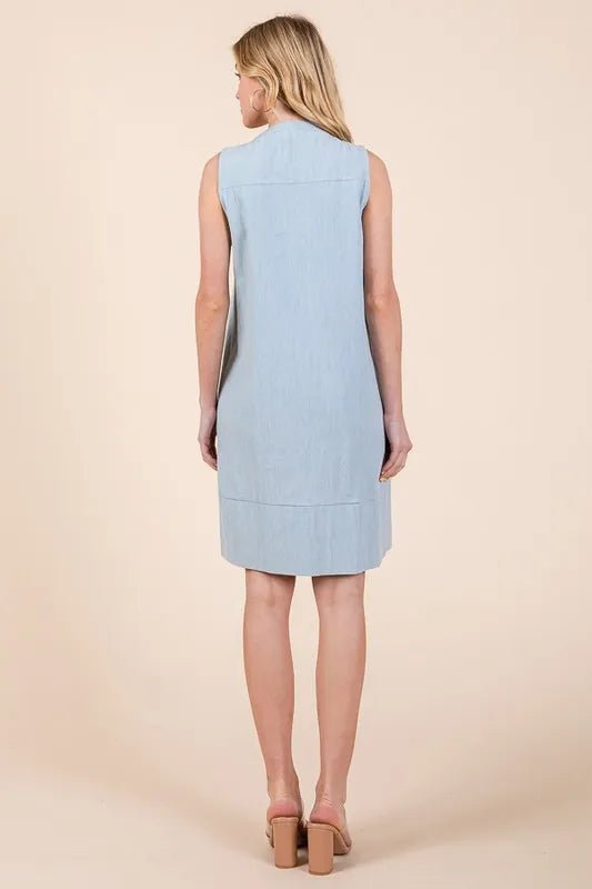 Lime 'N' Chili Denim Pintuck Detail Sleeveless Midi Dress - BlissfulBody.Boutique