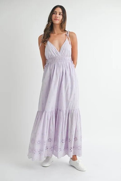 MABLE Eyelet Lace Maxi Dress With Side Strap Details - BlissfulBody.Boutique
