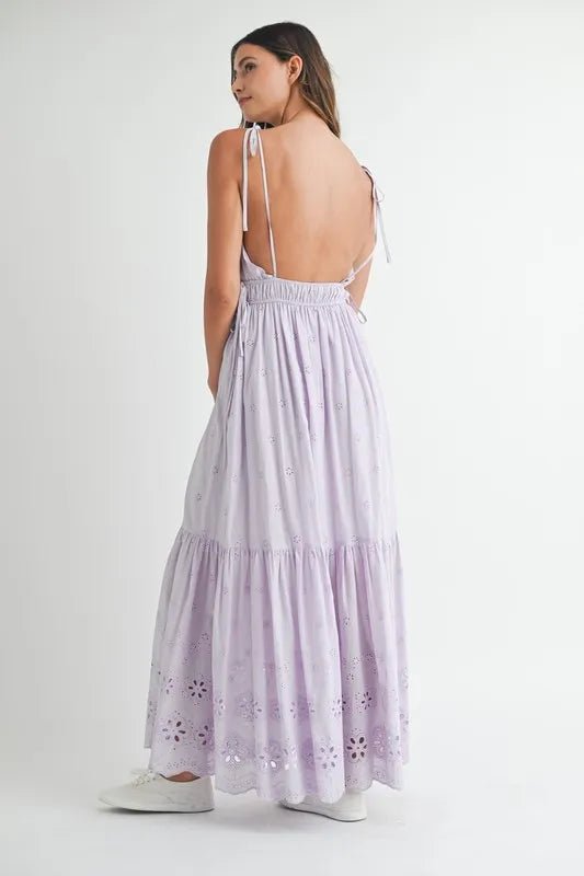 MABLE Eyelet Lace Maxi Dress With Side Strap Details - BlissfulBody.Boutique