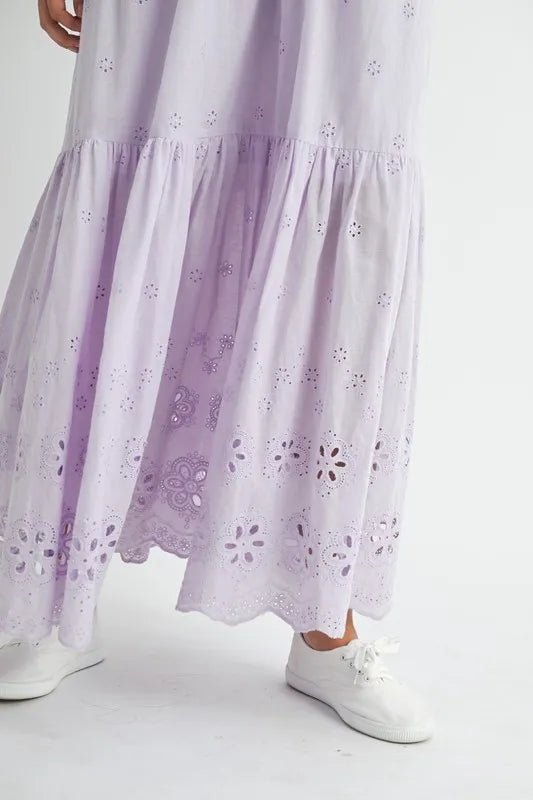 MABLE Eyelet Lace Maxi Dress With Side Strap Details - BlissfulBody.Boutique