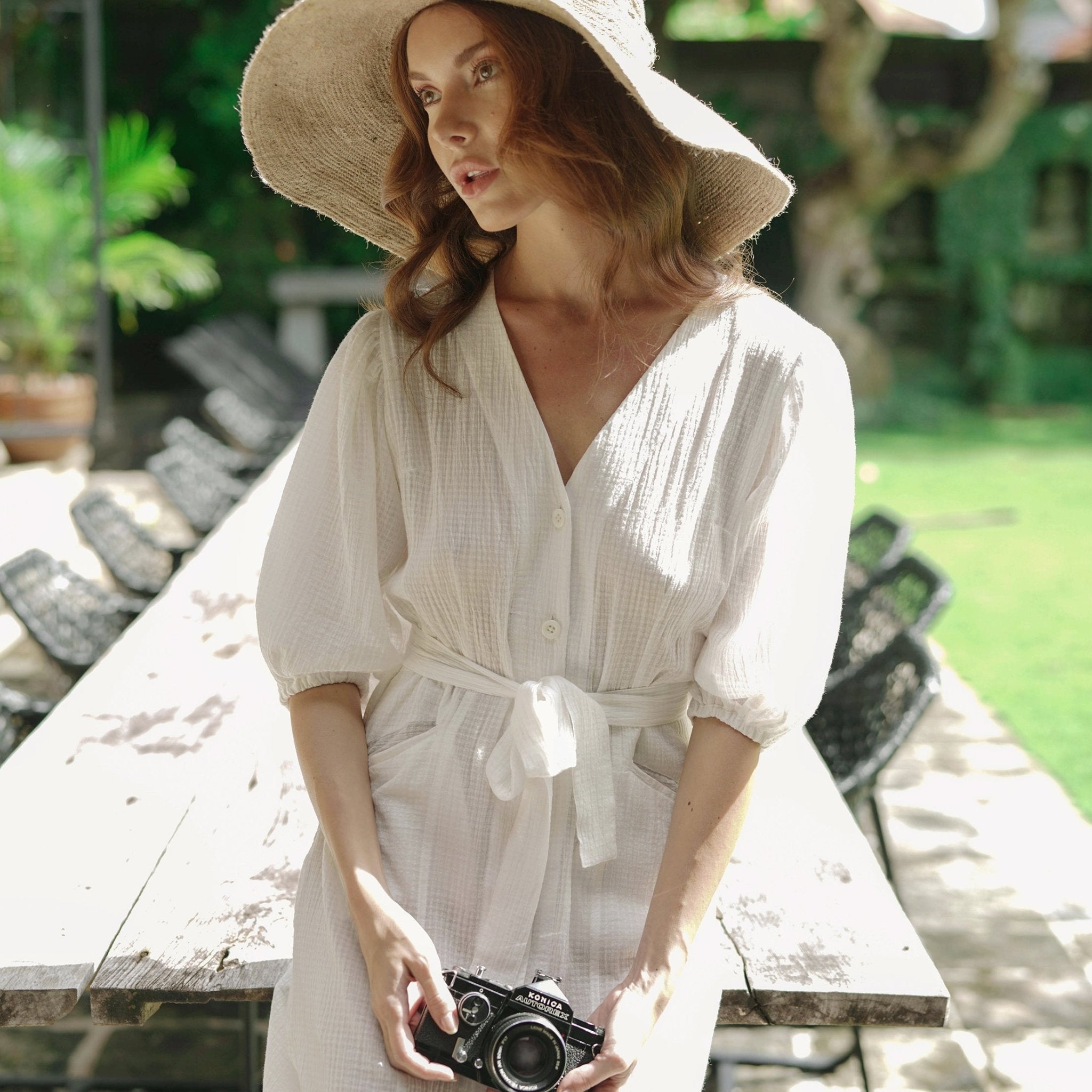 Meghan Crinkle Midi Dress, in Off - White - BlissfulBody.Boutique