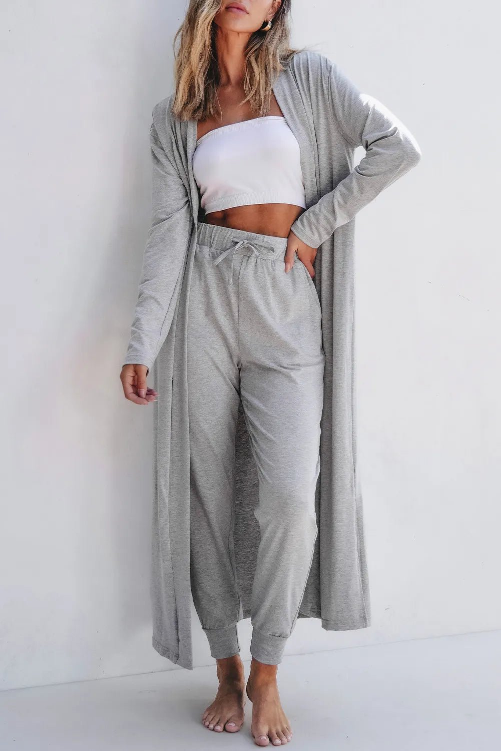 Open Front Long Sleeve Cardigan and Pants Lounge Set - BlissfulBody.Boutique