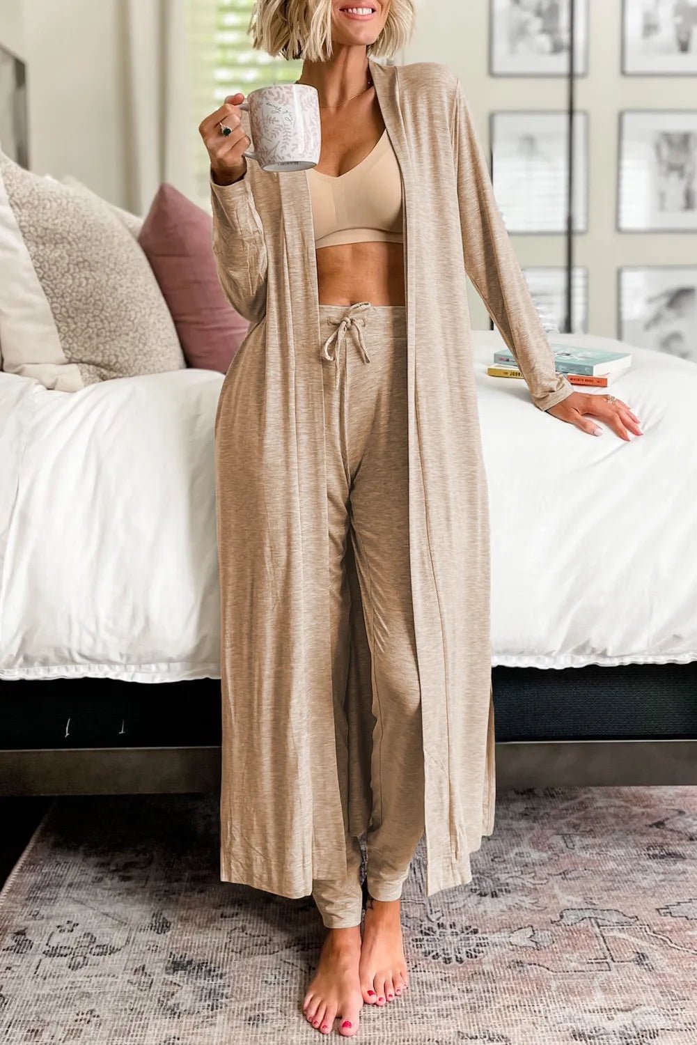 Open Front Long Sleeve Cardigan and Pants Lounge Set - BlissfulBody.Boutique