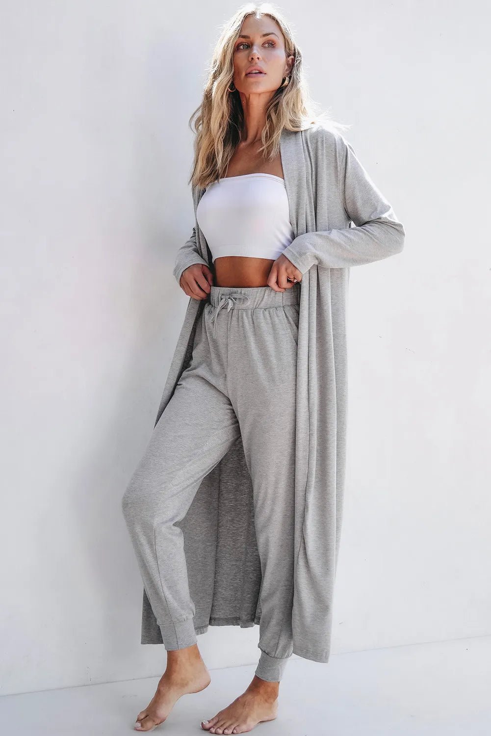 Open Front Long Sleeve Cardigan and Pants Lounge Set - BlissfulBody.Boutique