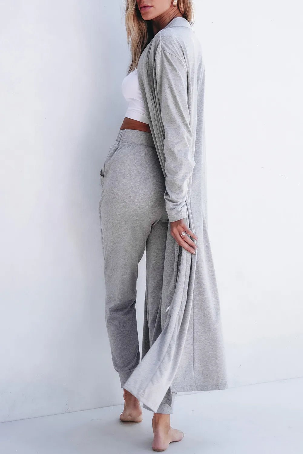 Open Front Long Sleeve Cardigan and Pants Lounge Set - BlissfulBody.Boutique