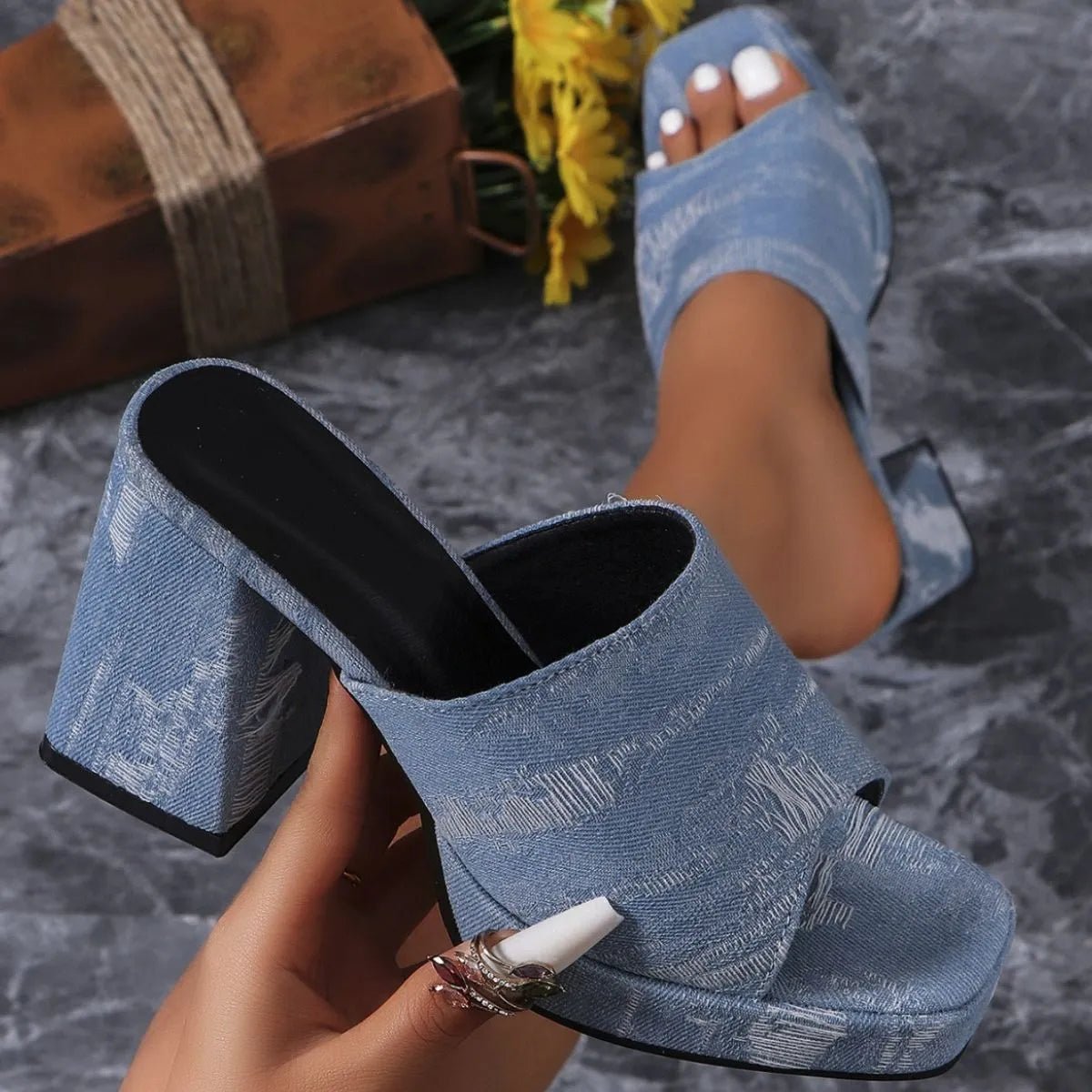 Open Toe Block Heels Sandals - BlissfulBody.Boutique