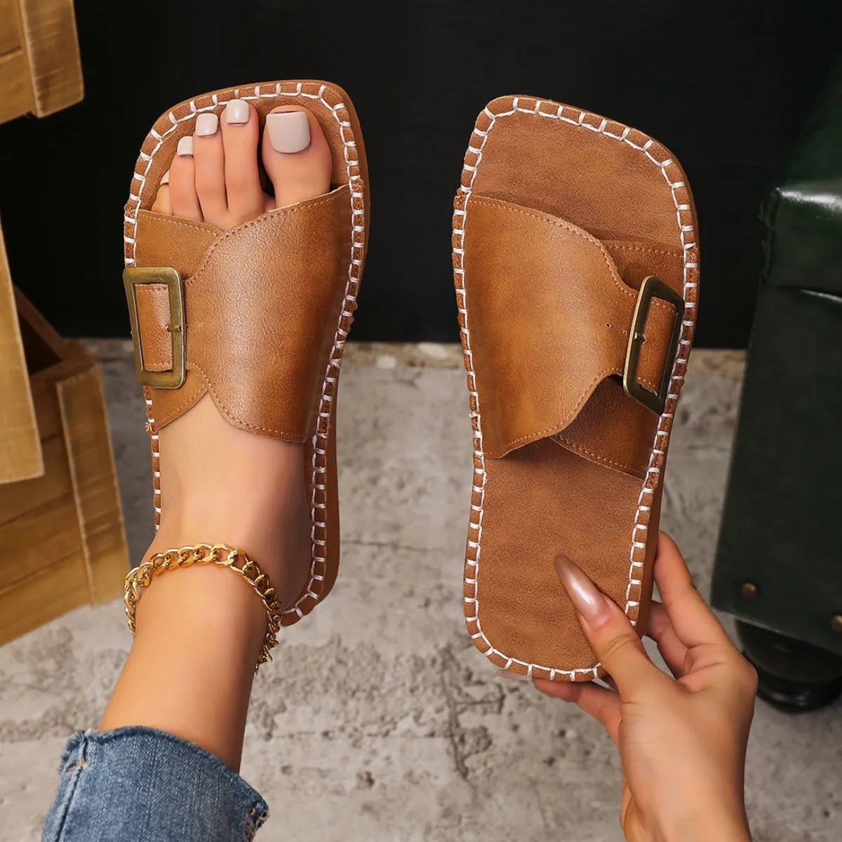 Open Toe Flats Sandals - BlissfulBody.Boutique