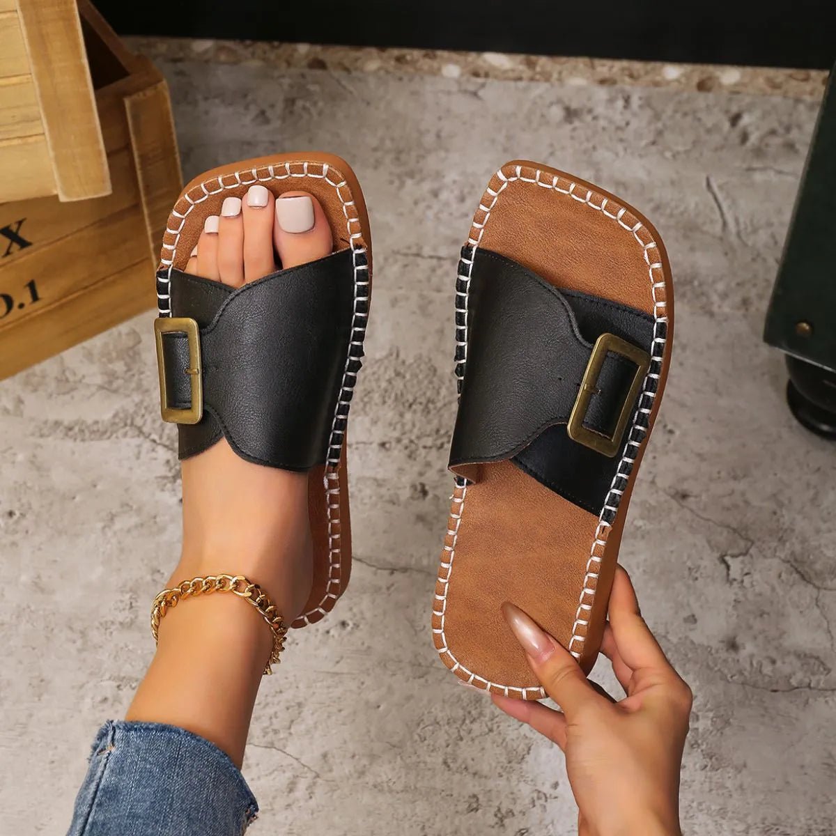 Open Toe Flats Sandals - BlissfulBody.Boutique