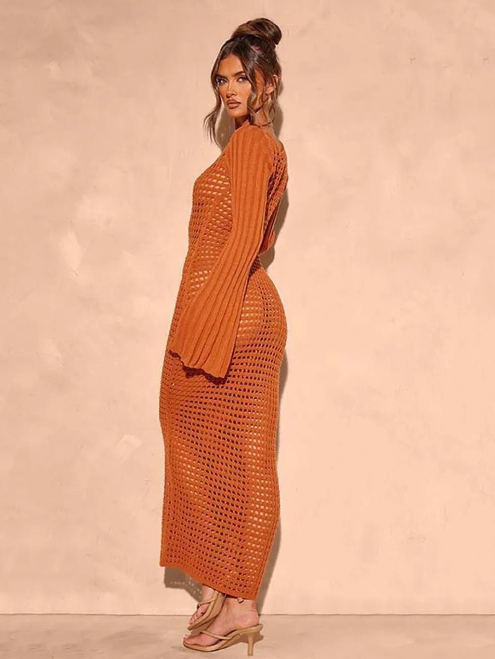 Openwork Square Neck Flare Sleeve Cover - Up Dress - BlissfulBody.Boutique