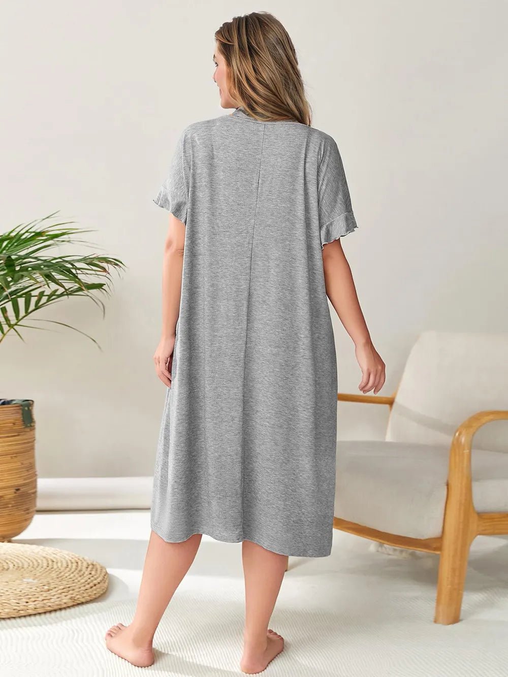 Plus Size Round Neck Short Sleeve Lounge Dress - BlissfulBody.Boutique