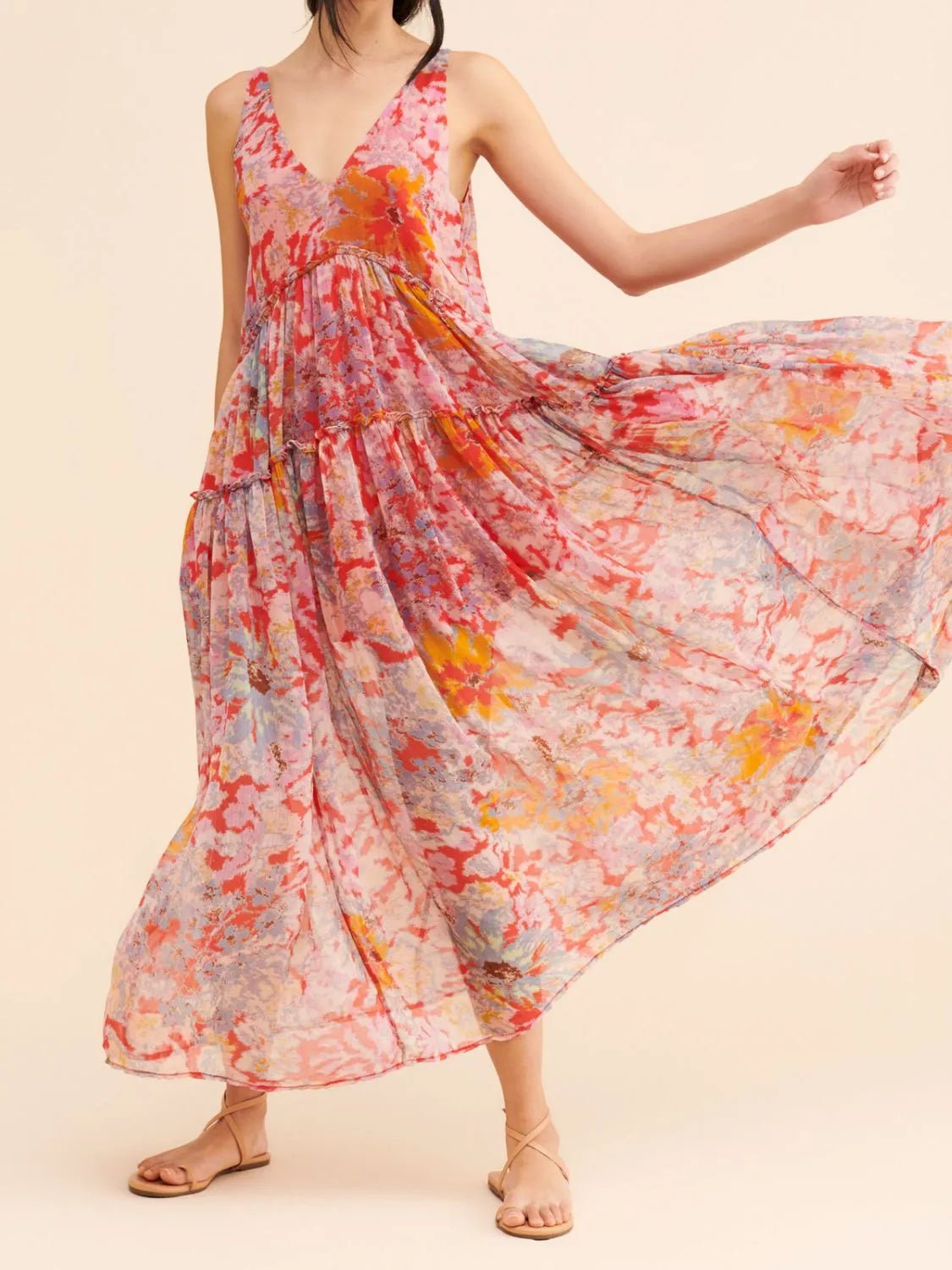 Printed V - Neck Sleeveless Dress - BlissfulBody.Boutique