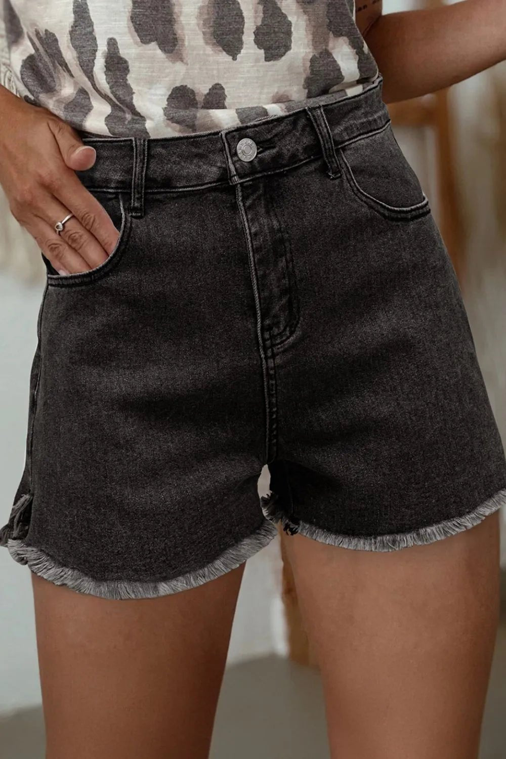 Raw Hem High Waist Denim Shorts - BlissfulBody.Boutique