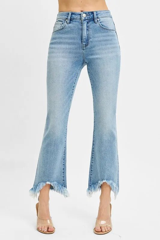 RISEN Full Size High Rise Crop Bootcut Fray Hem Jeans Plus Size - BlissfulBody.Boutique