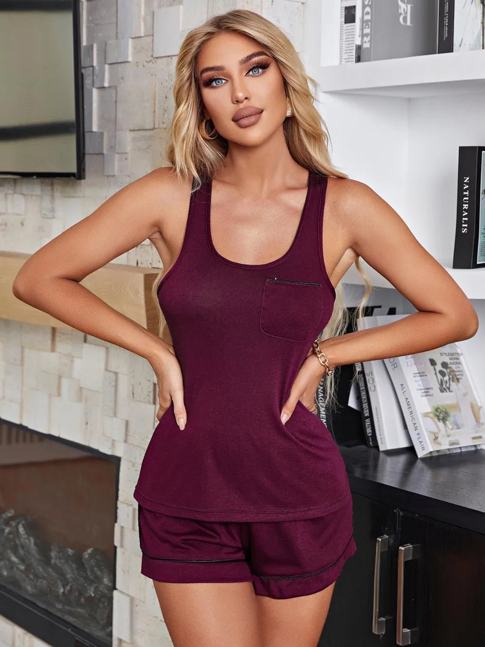Scoop Neck Wide Strap Tank and Shorts Lounge Set - BlissfulBody.Boutique