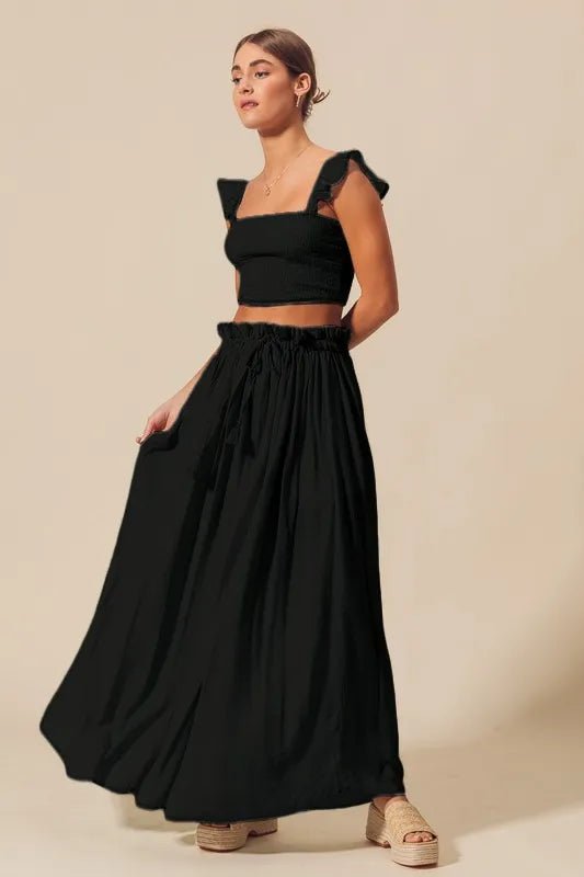 SO ME Smocked Top and Flowy Maxi Skirt Set - BlissfulBody.Boutique