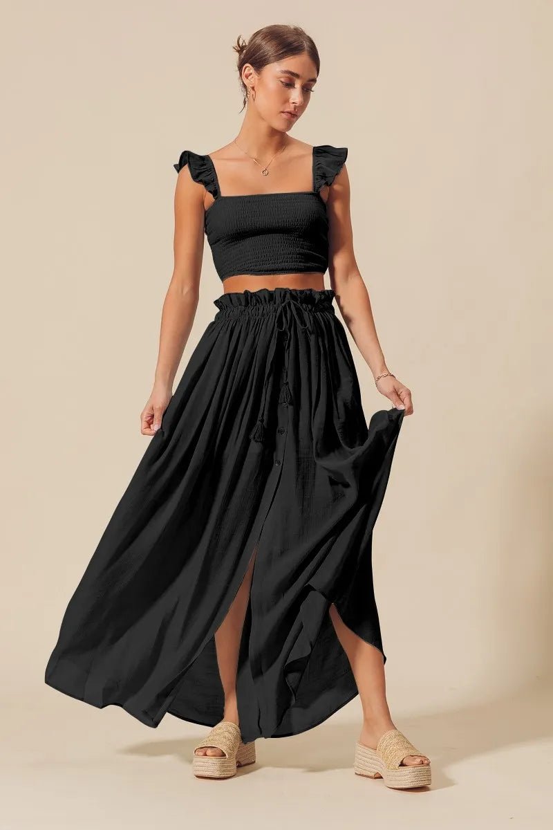 SO ME Smocked Top and Flowy Maxi Skirt Set - BlissfulBody.Boutique