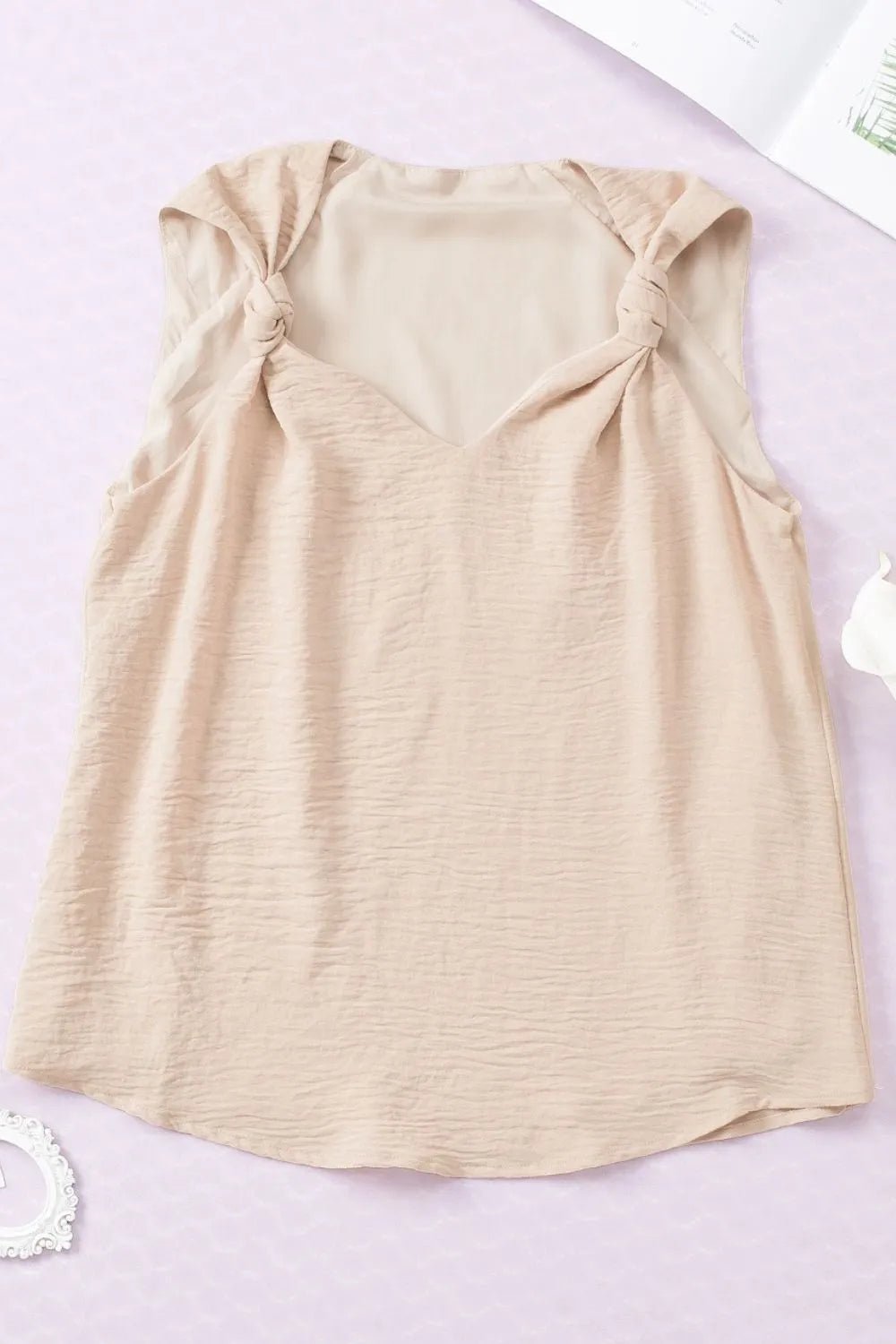 V Neck Knotted Shoulder Vest - BlissfulBody.Boutique