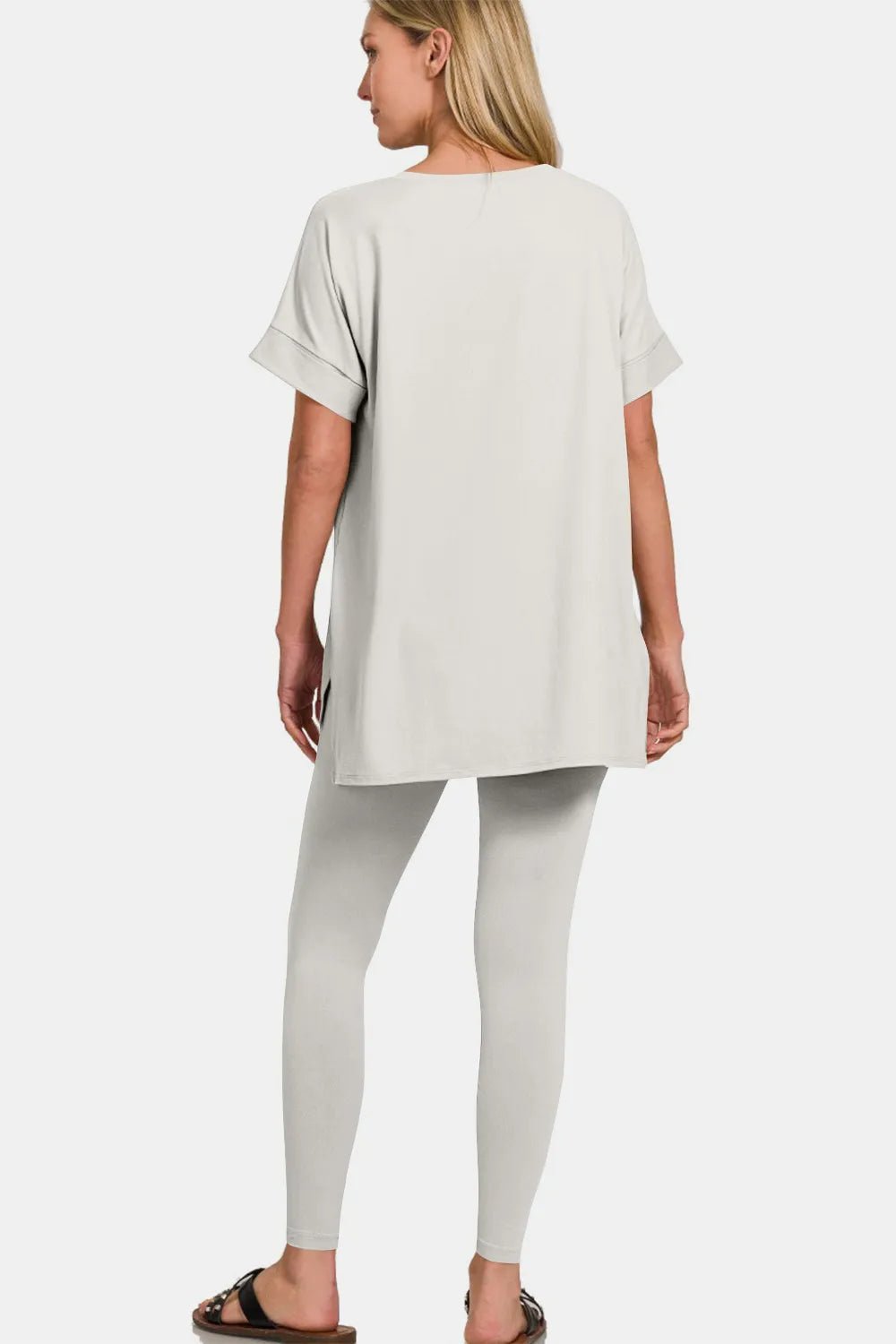 Zenana V - Neck Rolled Short Sleeve T-Shirt and Leggings Lounge Set - BlissfulBody.Boutique
